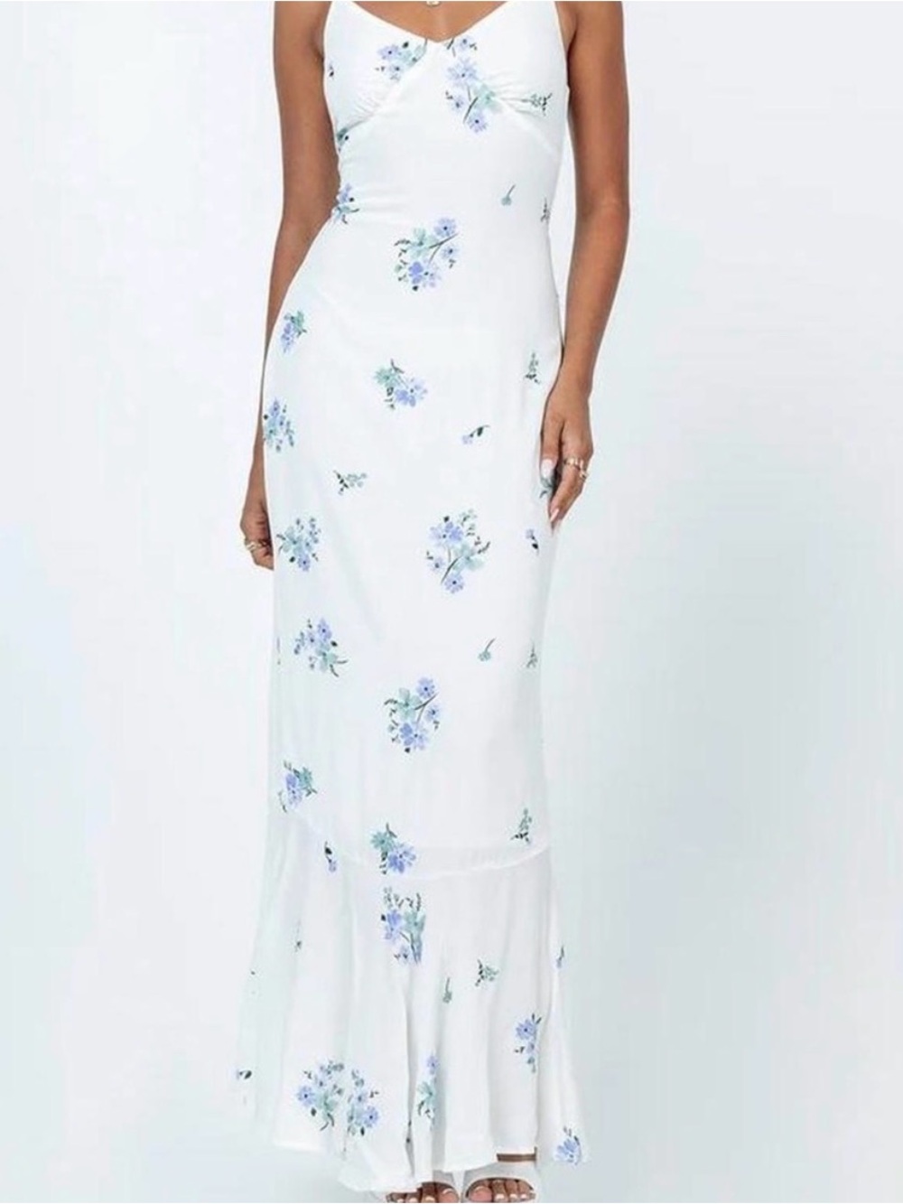NWT Princess Polly Sing Along Maxi Dress White Blue Floral Wedding Women’s 2